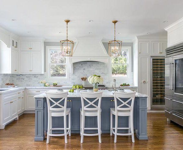 Light Blue Island with White Cabinets